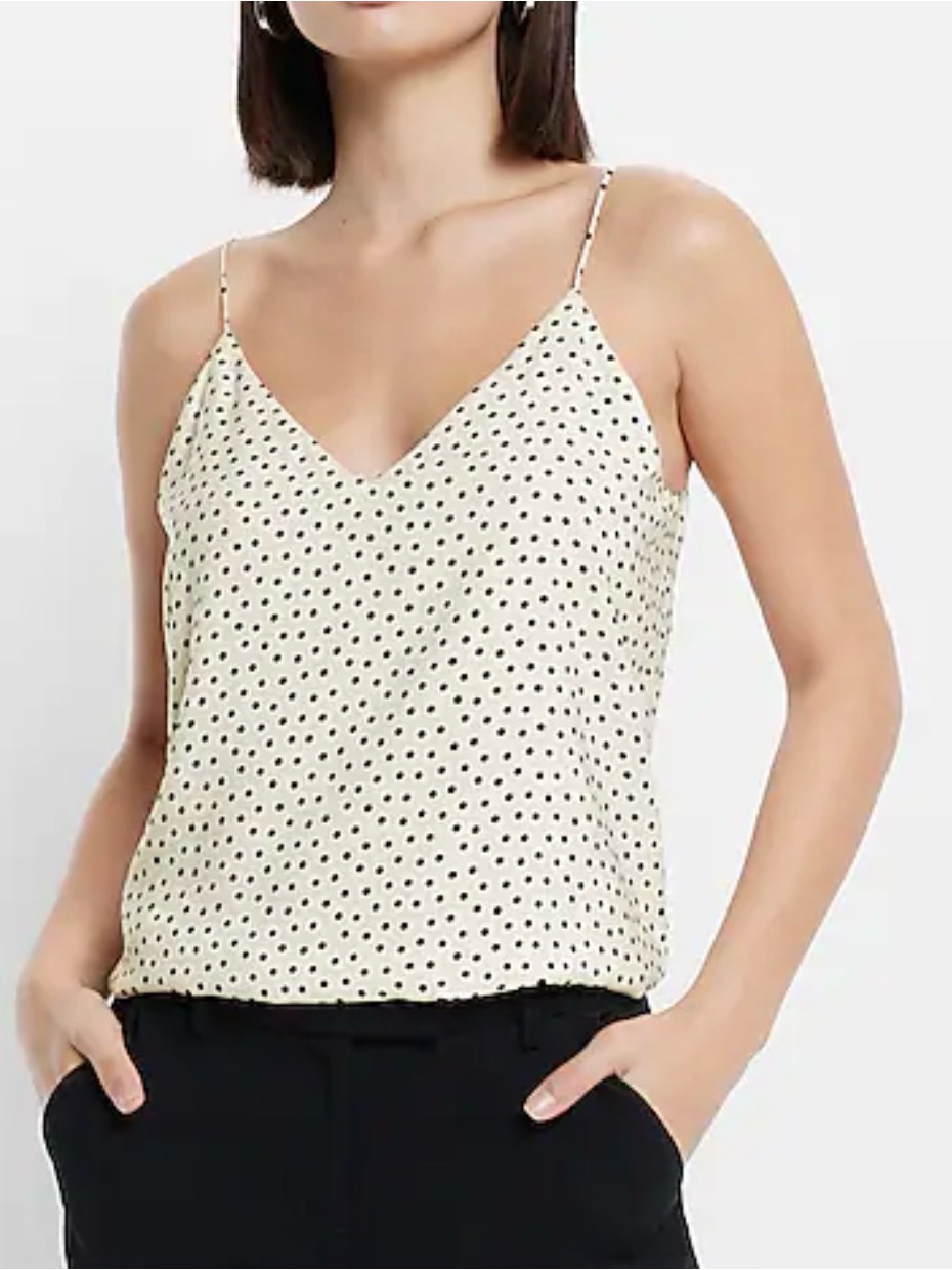 Express Cream And Black Polka Dot V-Neck Camisole